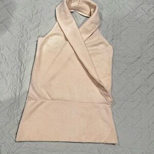 White + Warren 100% Cashmere Sleeveless Knit Top Beige Halter Neck Women’s